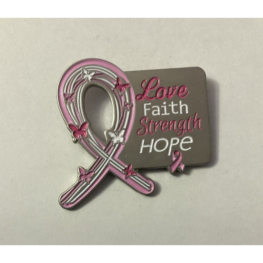 Pink Cancer Ribbon Pin - Love Faith Strength Hope - Awareness Lapel Pin Brooch